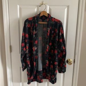 Rue21 Black Open Cardigan With Red Flowers Size 1X